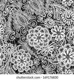 Lace seamless pattern with flowers - fabric background