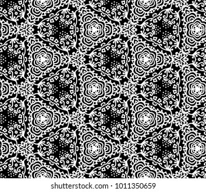 Lace seamless pattern with flowers on white background. Lace repeating floral pattern. Orient traditional background. Unusual ornament. Indian, islamic, asian, ottoman, arabic motif. 