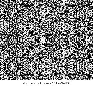 Lace seamless pattern with flowers on white background. Lace repeating floral pattern. Orient traditional background. Unusual ornament. Indian, islamic, asian, ottoman, arabic motif. 