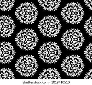 Lace seamless pattern with flowers on white background. Lace repeating floral pattern. Orient traditional background. Unusual ornament. Indian, islamic, asian, ottoman, arabic motif. 