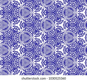 Lace seamless pattern with flowers on white background. Lace repeating floral pattern. Orient traditional background. Unusual ornament. Indian, islamic, asian, ottoman, arabic motif. 