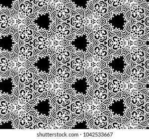 Lace seamless pattern with flowers on white background. Lace repeating floral pattern. Orient traditional background. Unusual ornament. Indian, islamic, asian, ottoman, arabic motif. 