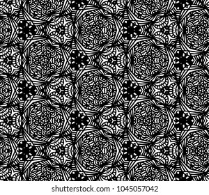 Lace seamless pattern with flowers on white background. Lace repeating floral pattern. Orient traditional background. Unusual ornament. Indian, islamic, asian, ottoman, arabic motif. 