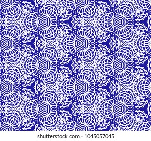 Lace seamless pattern with flowers on white background. Lace repeating floral pattern. Orient traditional background. Unusual ornament. Indian, islamic, asian, ottoman, arabic motif. 