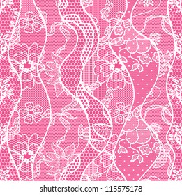 Lace seamless pattern with flowers on pink background