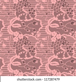 Lace seamless pattern with flowers on pink background