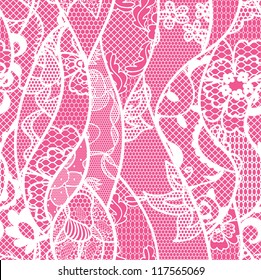 Lace seamless pattern with flowers on pink background