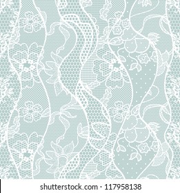 Lace seamless pattern with flowers on blue background