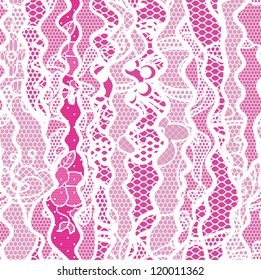 Lace seamless pattern with flowers on pink background