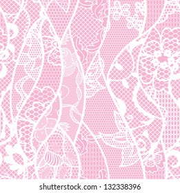 Lace seamless pattern with flowers on pink background