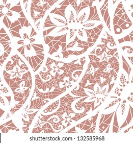 Lace seamless pattern with flowers on beige background