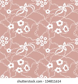Lace seamless pattern with flowers on beige background