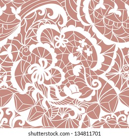 Lace seamless pattern with flowers on beige background