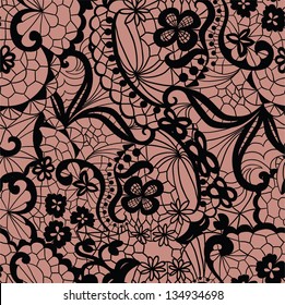 Lace seamless pattern with flowers on beige background