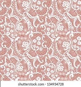 Lace seamless pattern with flowers on beige background