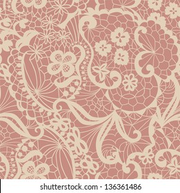 Lace seamless pattern with flowers on beige background