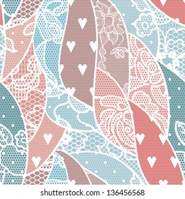 Lace seamless pattern with flowers on pastel background
