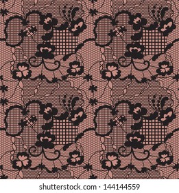 Lace seamless pattern with flowers on beige background