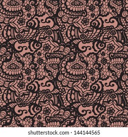 Lace seamless pattern with flowers on beige background