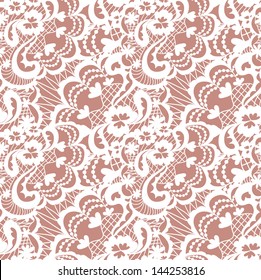 Lace seamless pattern with flowers on beige background