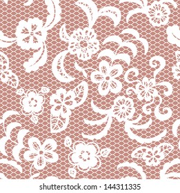 Lace seamless pattern with flowers on beige background