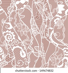 Lace seamless pattern with flowers on beige background