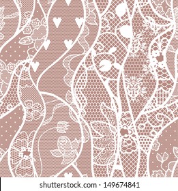 Lace seamless pattern with flowers on beige background