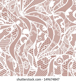 Lace seamless pattern with flowers on beige background