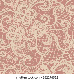 Lace seamless pattern with flowers on beige background