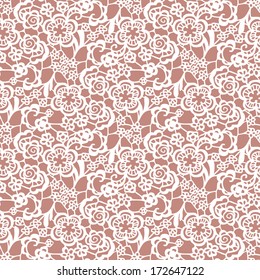 Lace seamless pattern with flowers on beige background