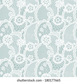 Lace seamless pattern with flowers on blue background