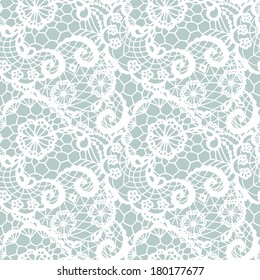 Lace seamless pattern with flowers on blue background