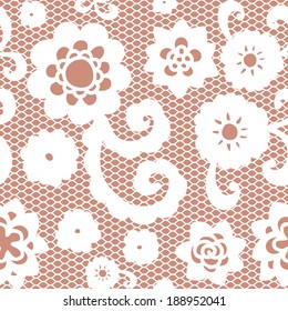 Lace seamless pattern with flowers on beige background