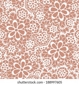 Lace seamless pattern with flowers on beige background