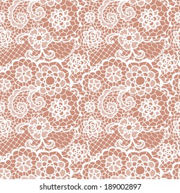 Lace seamless pattern with flowers on beige background