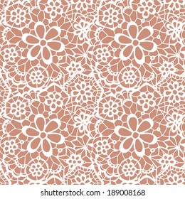 Lace seamless pattern with flowers on beige background