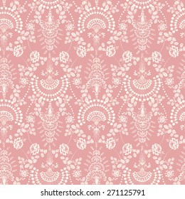 Lace seamless pattern with flowers on pink background