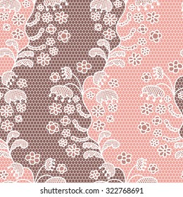 Lace seamless pattern with flowers on beige background