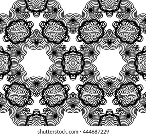 Lace seamless pattern with flowers on white background. Lace repeating floral pattern  Orient traditional background. Lace unusual ornament. Indian, islamic, asian, ottoman, arabic motif. 