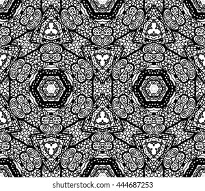 Lace seamless pattern with flowers on white background. Lace repeating floral pattern  Orient traditional background. Lace unusual ornament. Indian, islamic, asian, ottoman, arabic motif. 