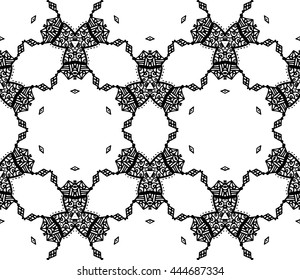 Lace seamless pattern with flowers on white background. Lace repeating floral pattern  Orient traditional background. Lace unusual ornament. Indian, islamic, asian, ottoman, arabic motif. 