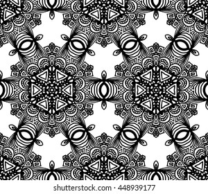 Lace seamless pattern with flowers on white background. Lace repeating floral pattern  Orient traditional background. Lace unusual ornament. Indian, islamic, asian, ottoman, arabic motif. 