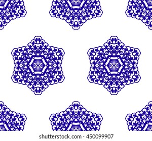 Lace seamless pattern with flowers on white background. Lace repeating floral pattern  Orient traditional background. Lace unusual ornament. Indian, islamic, asian, ottoman, arabic motif. 