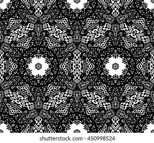 Lace seamless pattern with flowers on white background. Lace repeating floral pattern  Orient traditional background. Lace unusual ornament. Indian, islamic, asian, ottoman, arabic motif. 