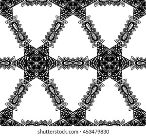 Lace seamless pattern with flowers on white background. Lace repeating floral pattern  Orient traditional background. Lace unusual ornament. Indian, islamic, asian, ottoman, arabic motif. 