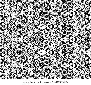 Lace seamless pattern with flowers on white background. Lace repeating floral pattern. Orient traditional background. Unusual ornament. Indian, islamic, asian, ottoman, arabic motif. 