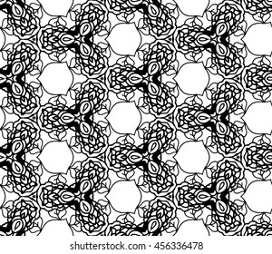 Lace seamless pattern with flowers on white background. Lace repeating floral pattern. Orient traditional background. Unusual azur ornament. Indian, islamic, asian, ottoman, arabic motif. 