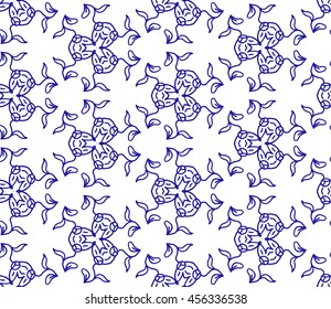 Lace seamless pattern with flowers on white background. Lace repeating floral pattern. Orient traditional background. Unusual azur ornament. Indian, islamic, asian, ottoman, arabic motif. 