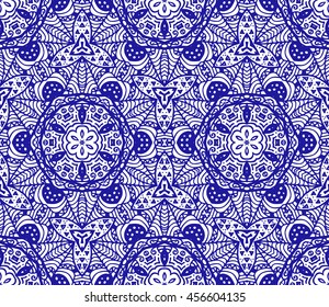 Lace seamless pattern with flowers on white background. Lace repeating floral pattern  Orient traditional background. Unusual ornament. Indian, islamic, asian, ottoman, arabic motif. 
