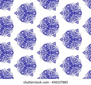 Lace seamless pattern with flowers on white background. Lace repeating floral pattern. Orient traditional background. Unusual ornament. Indian, islamic, asian, ottoman, arabic motif. 